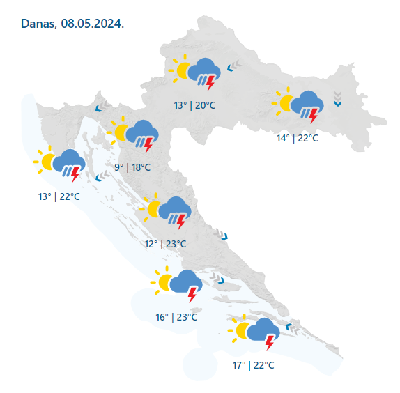 Kiša, kiša i samo kiša! U cijeloj zemlji pljuskovi s grmljavinom, duž obale olujni udari vjetra