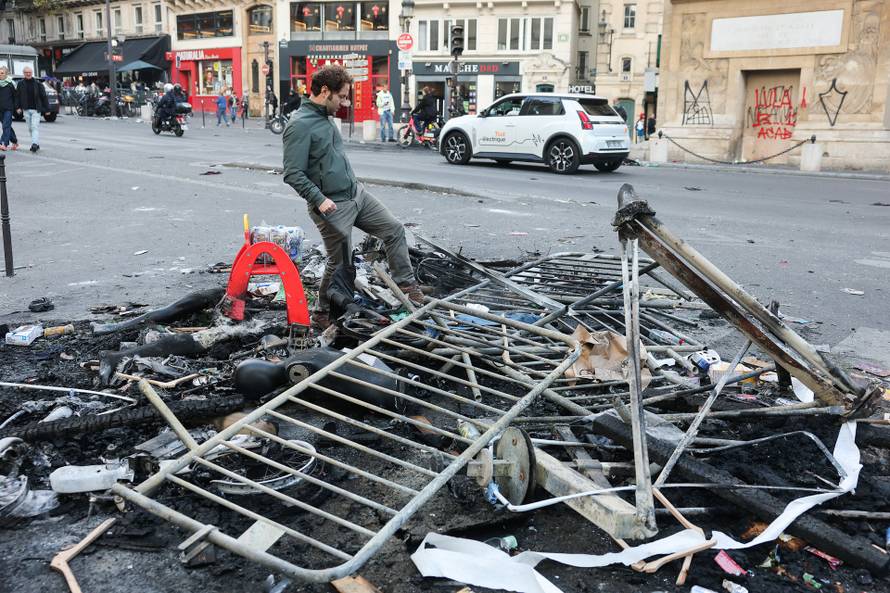Aftermath of clashes during a national day of protests against the cost of living and rising fuel prices, in Paris