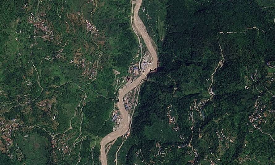 Satellite image shows Manakamana before a flash flood