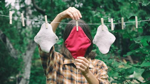 Womens,Health,Care,Concept.,Unrecognizible,Woman,Hanging,Reusable,Cloth,Sanitary