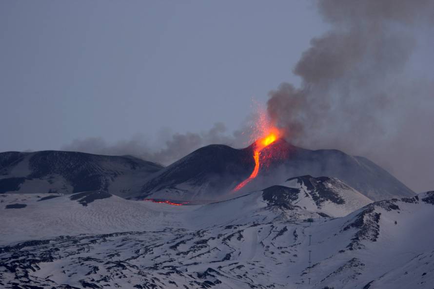 Nicolosi, Mount Etna erupting. The south east crater colors the nights of Catania