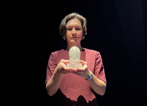 The Imperial Winter Egg by Faberge is displayed at Christie’s auction house in London