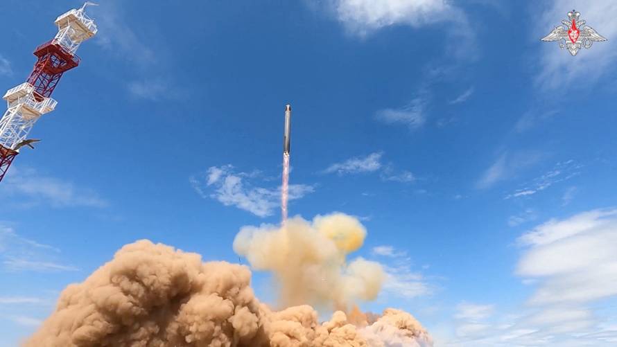 A test launch of the Sarmat intercontinental ballistic missile