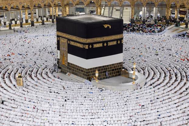 Muslims perform morning prayers in the Grand Mosque during the annual Hajj pilgrimage in the holy city of Mecca