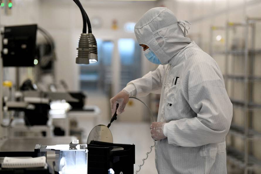FILE PHOTO: Production line of Dutch semiconductor company Nexperia, in Hamburg