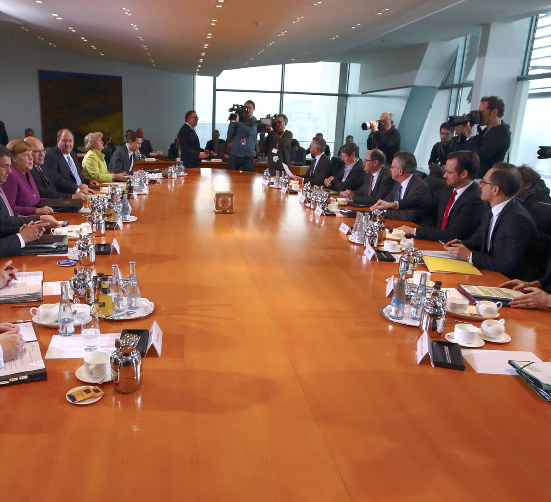 German Chancellor Angela Merkel leads her cabinet weekly meeting  at the Chancellery in Berlin