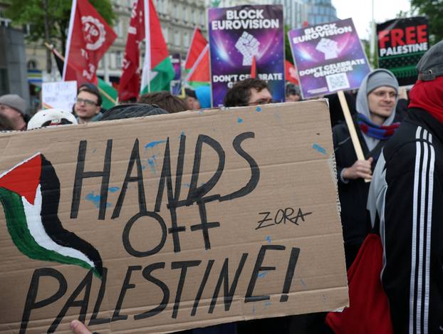 People attend a protest against Israel's participation in the Eurovision Song Contest, in Vienna