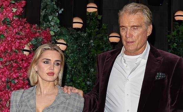 *EXCLUSIVE*  Dolph Lundgren appears in great spirits as he steps out with fiance Emma Krokdal amid recent cancer diagnosis