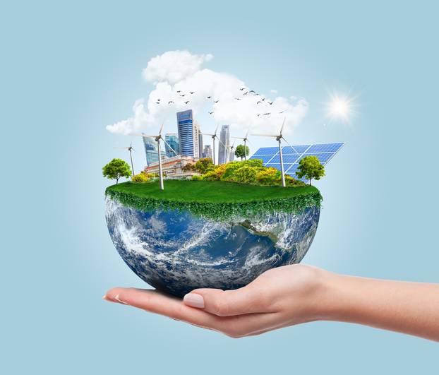 Planet,Earth,With,Clean,Modern,City,Relying,On,Renewable,Resources.