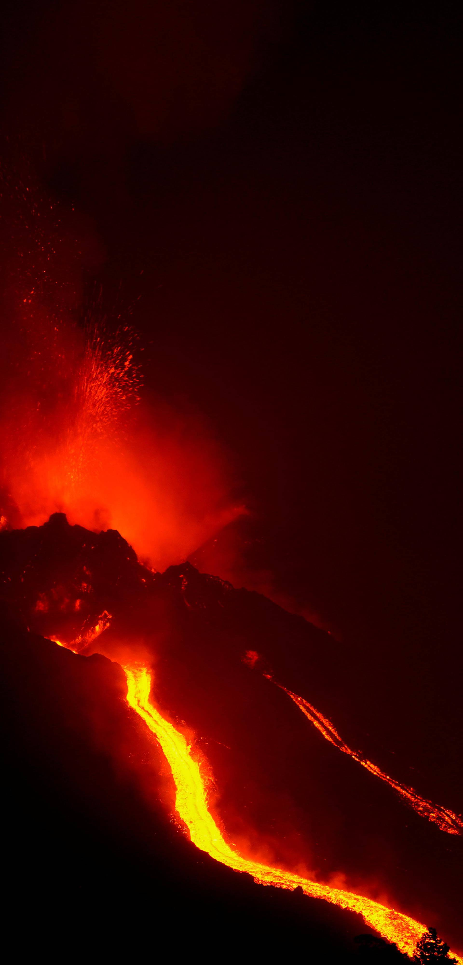 The Cumbre Vieja volcano continues to erupt on the Canary Island of La Palma, as seen from Tacande