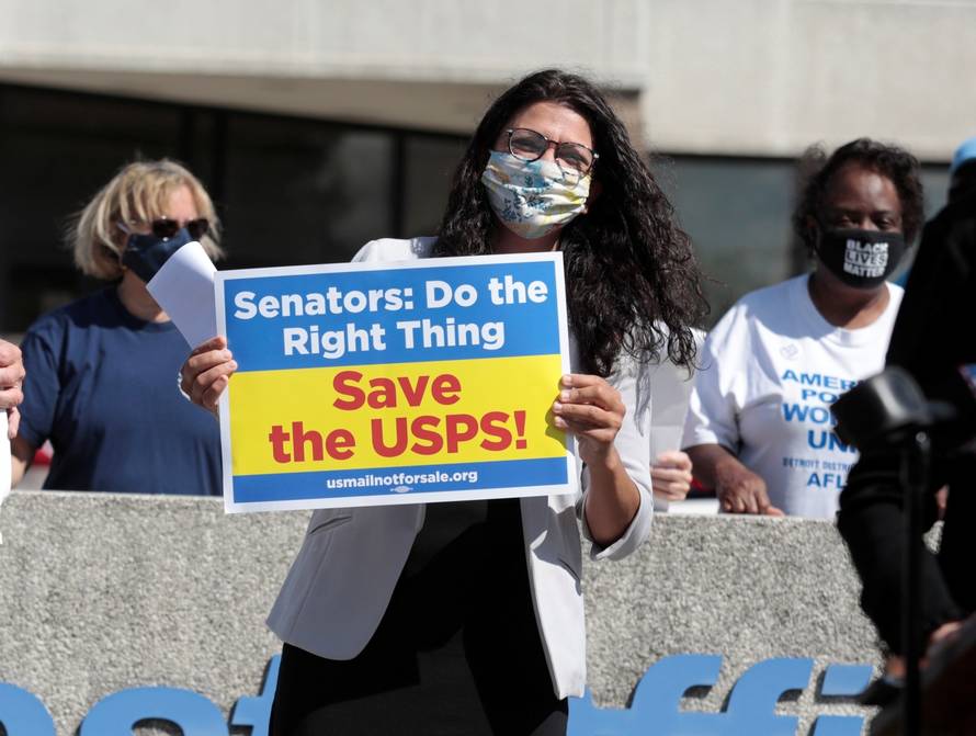 Democratic U.S. Representative Tlaib shows support for USPS in Southfield, Michigan