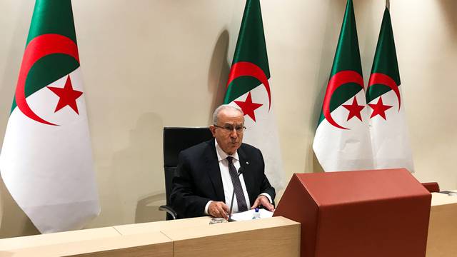 Algeria's Foreign Minister Ramtane Lamamra speaks during a news conference in Algiers