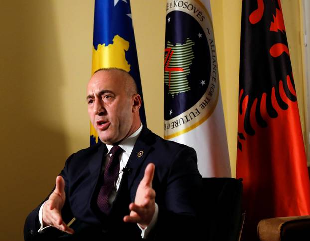 Ramush Haradinaj, leader of the Alliance for the Future of Kosovo, speaks during an interview with Reuters in Pristina