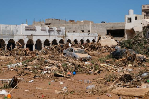 A view shows damaged cars, after a powerful storm and heavy rainfall hit Libya, in Derna
