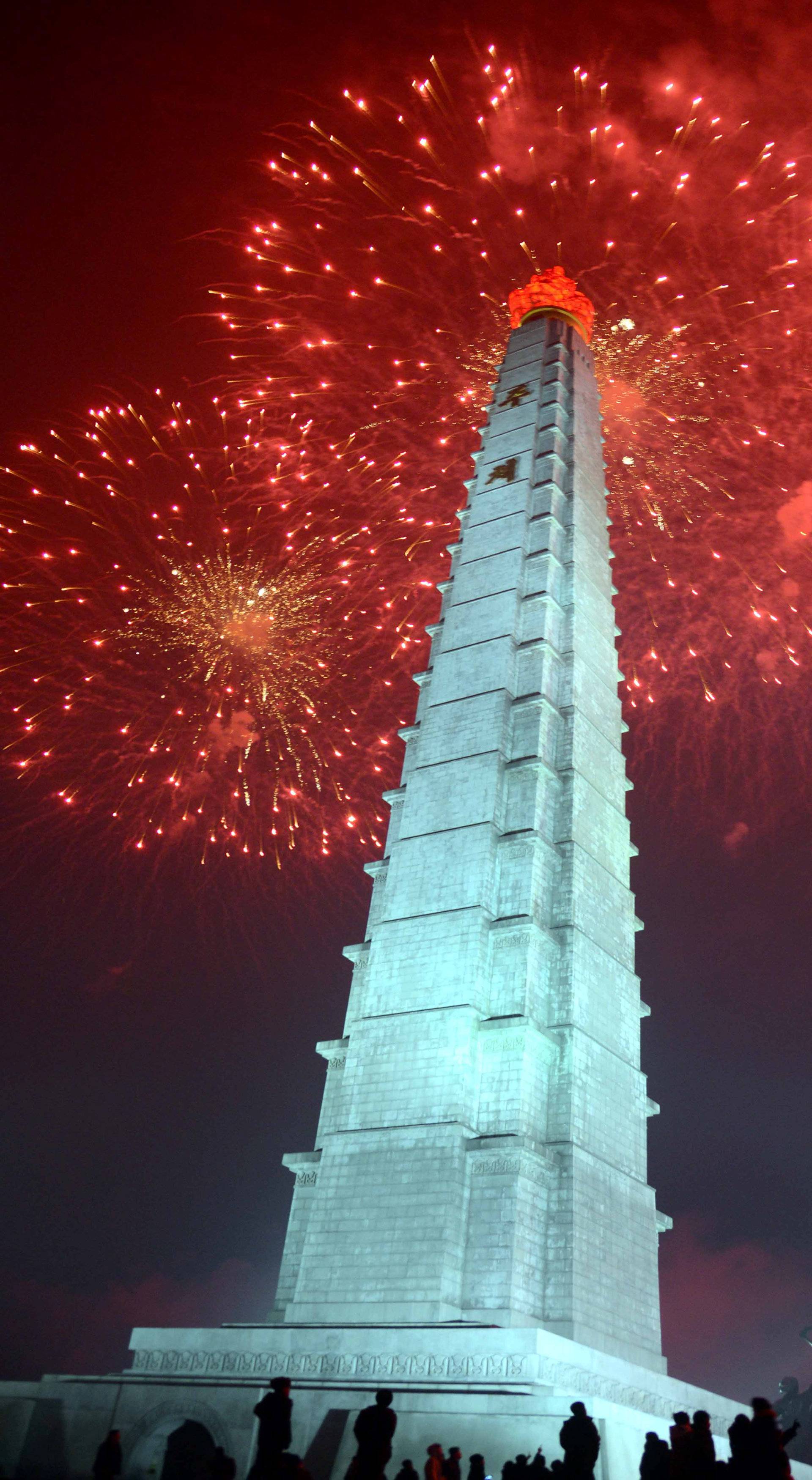 Fireworks are seen above Pyongyang, North Korea on New Year day