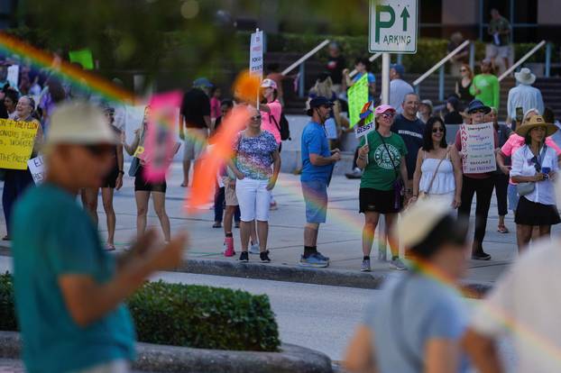 Anti-Trump 'Hands Off!' protest in West Palm Beach, Florida