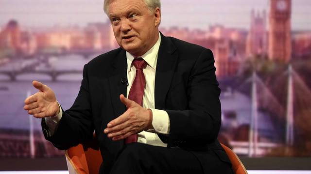 Britain's Secretary of State for Exiting the European Union, David Davis, is seen speaking on the BBC's Andrew Marr Show, in London