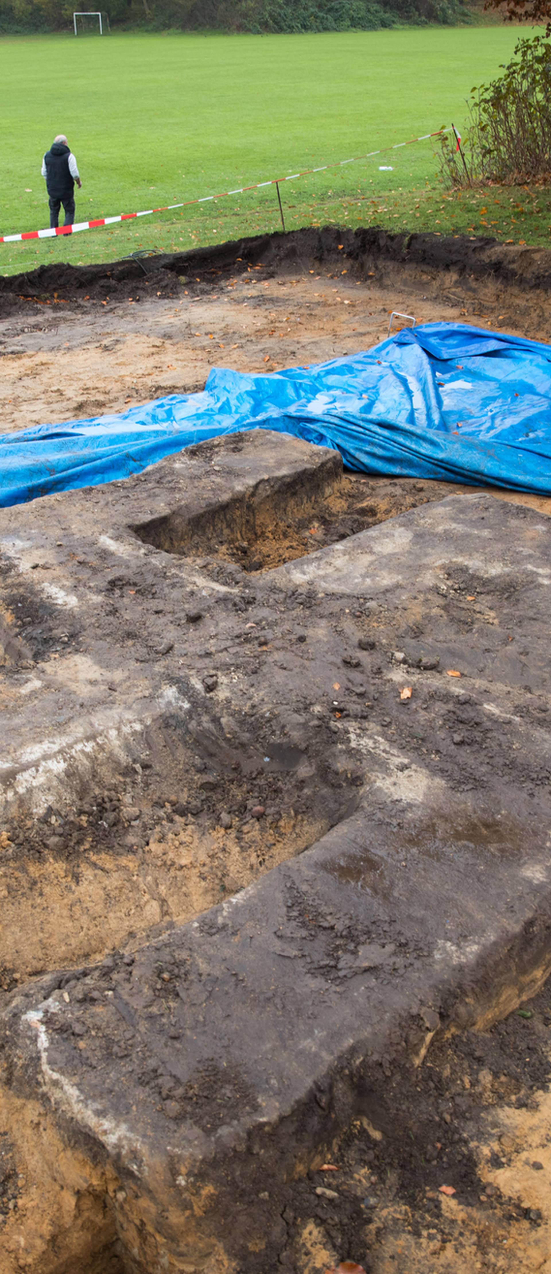 Concrete Swastika digged out at sports ground