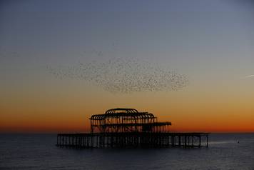 General view of West Pier in Brighton after sunset