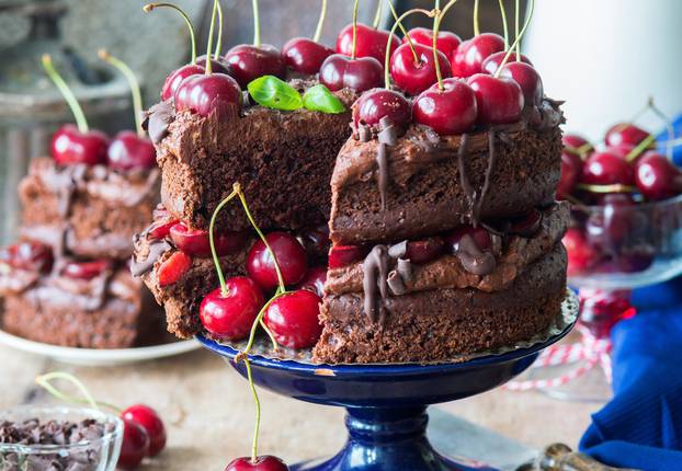 Chocolate cake with cherries