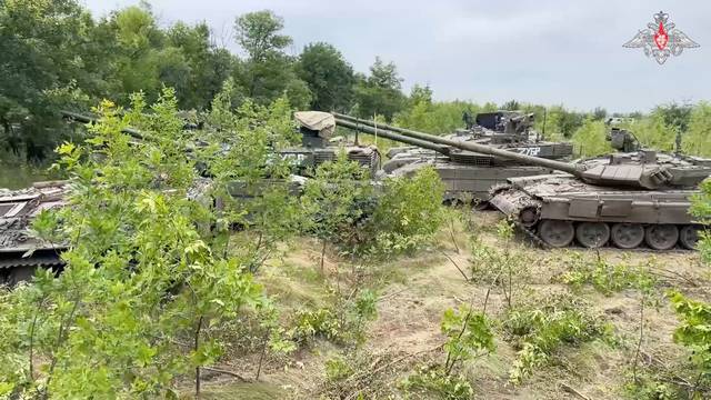 A view shows the tanks, which were handed over by the Wagner mercenary group to Russia's regular armed forces, according to Russian Defence Ministry