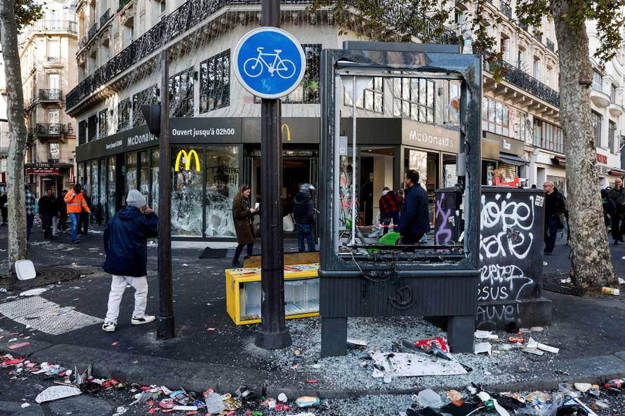 Aftermath of clashes during a national day of protests against the cost of living and rising fuel prices, in Paris