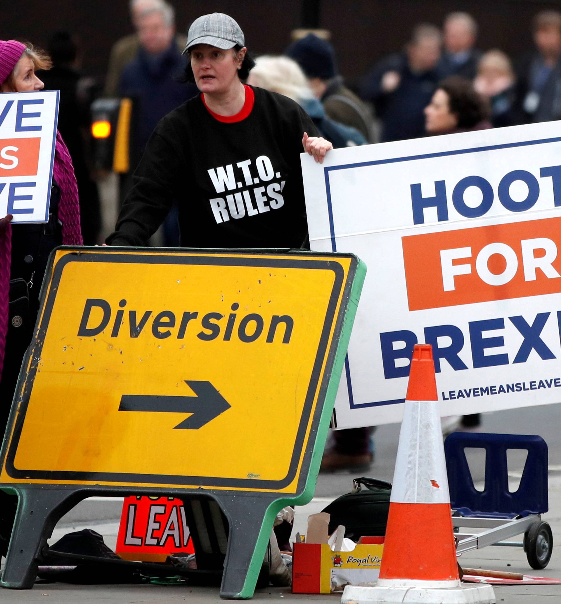 FILE PHOTO: Pro-Brexit protesters demonstrate outside the Houses of Parliament in London