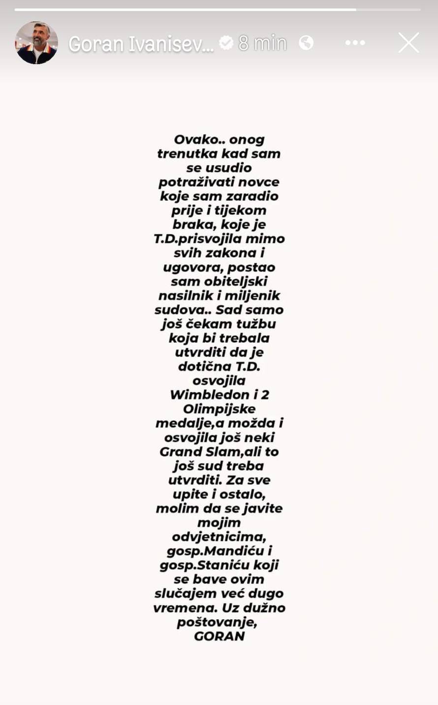 Ivanišević tuži Tatjanu Dragović, a u njegovu obranu stala Nives: 'Pravda je spora, ali dostižna...'