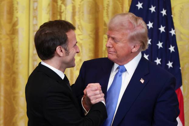 U.S. President Donald Trump and French President Emmanuel Macron hold a press conference, in Washington
