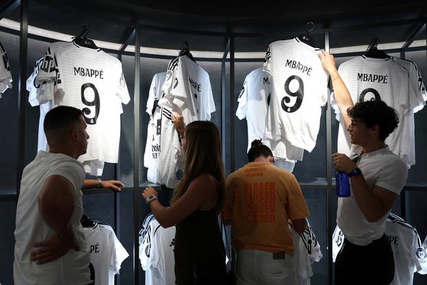 Kylian Mbappe's Real Madrid shirt on sale at Santiago Bernabeu stadium