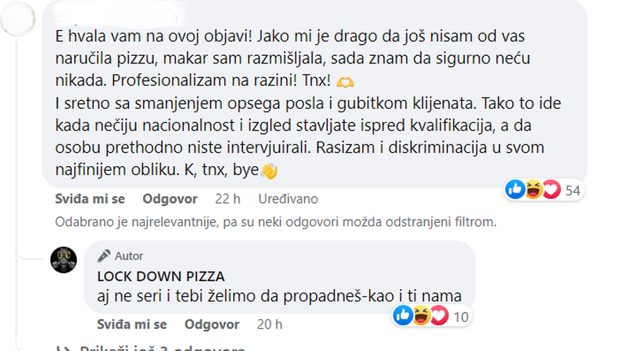 Skandalozna objava pizzerije iz Samobora: 'Nećemo zaposliti četnike iz Niša, a ni one crne'