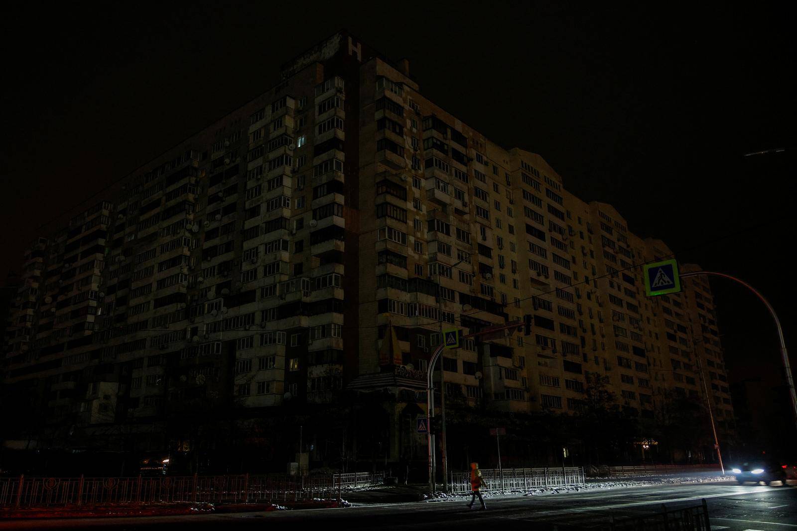 View shows the city without electricity after critical civil infrastructure was hit by Russian missile attacks in Kyiv