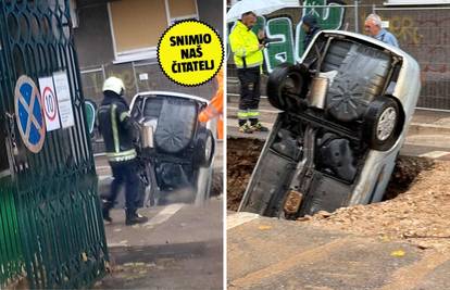 Bizarne scene u Rijeci: Autom upao u rupetinu ispred vrtića!