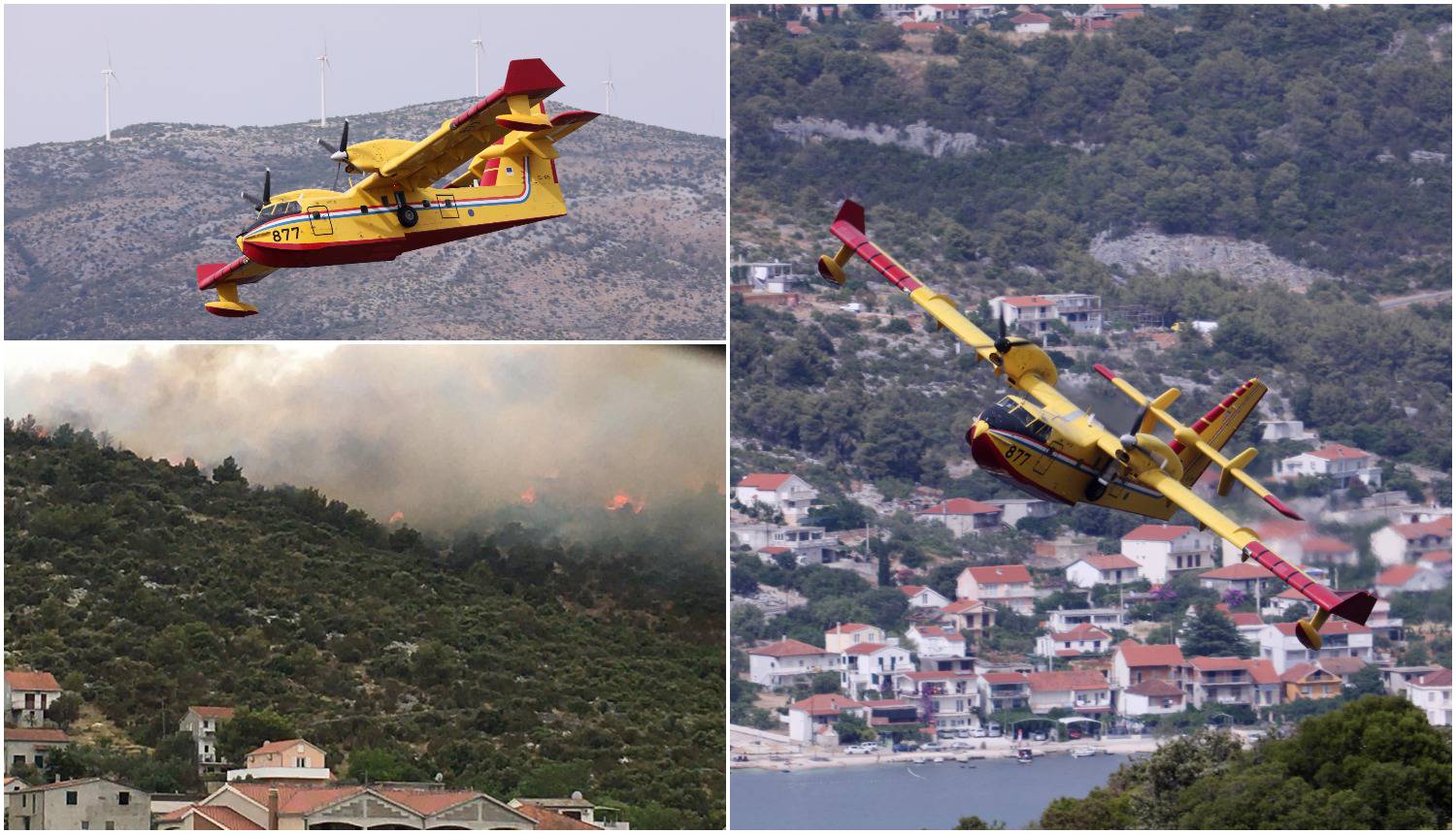 VIDEO: Požar u Marini kraj Trogira približio se kućama, vatrogascima pomažu kanaderi