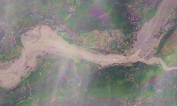 Satellite image shows Khadga Bhanjyang following a flash flood