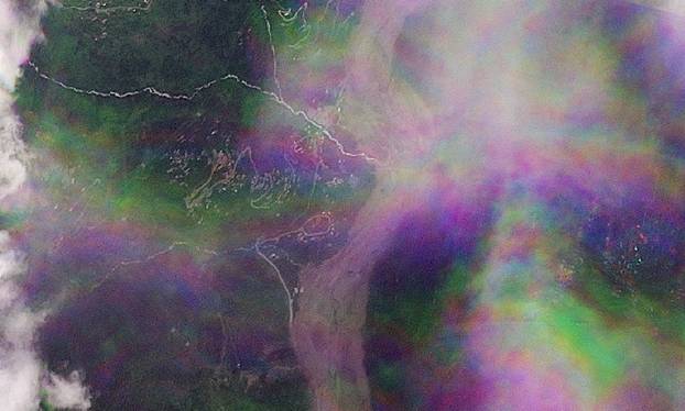 Satellite image shows Manakamana following a flash flood
