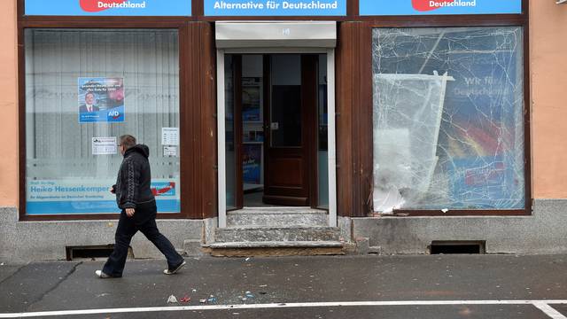 AfD far-right party office after it eas hit by an explosion in Doebeln