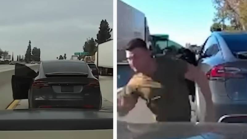 Tesla driver is a serial striker on traffic people. Let him out of prison and attacked his mom and daughter!