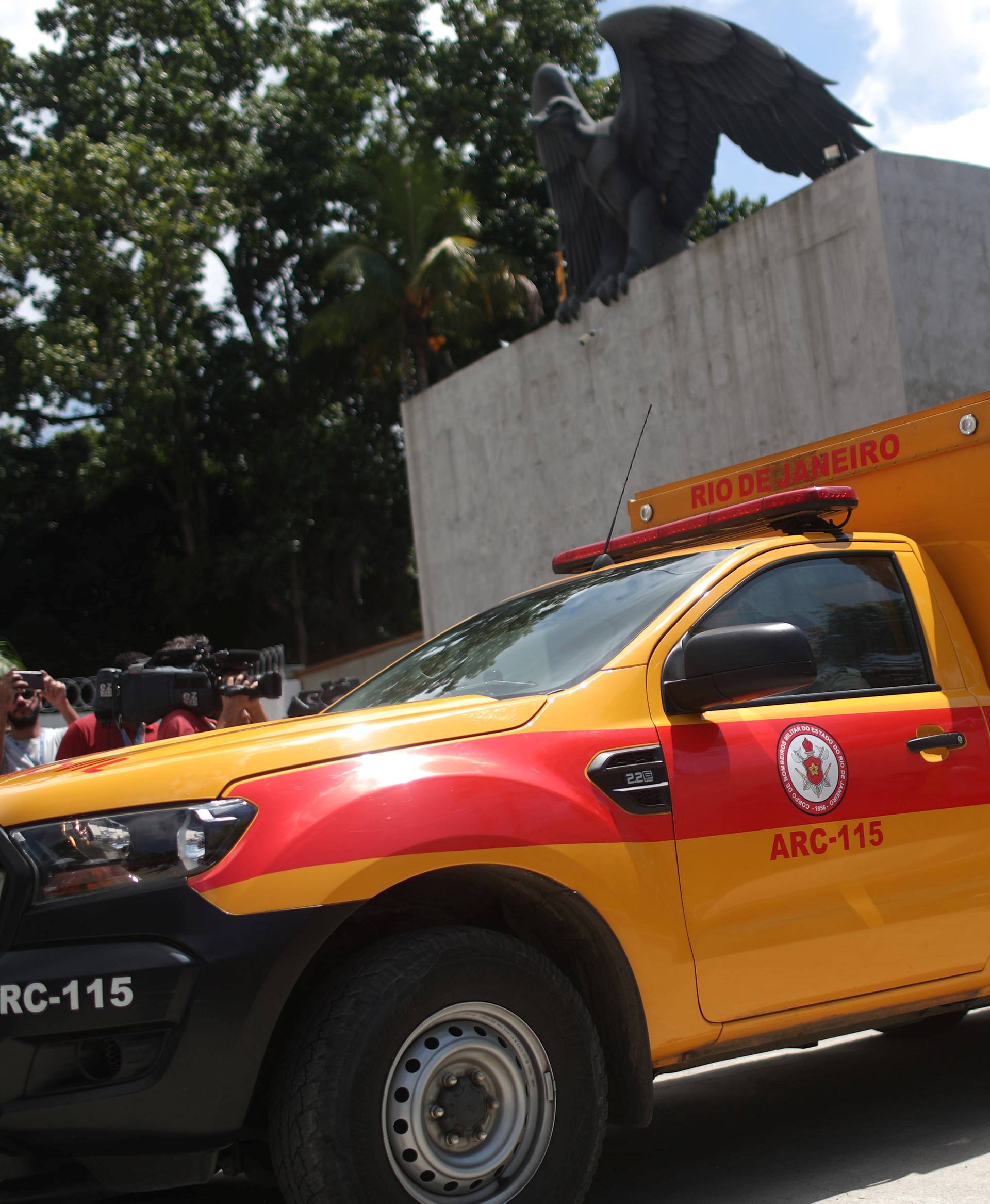 A fire truck is seen outside the Flamengo soccer club's training center, after a deadly fire, in Rio de Janeiro