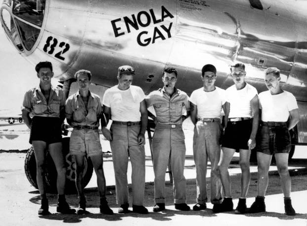 Enola Gay crew drops first atomic bomb on Hiroshima