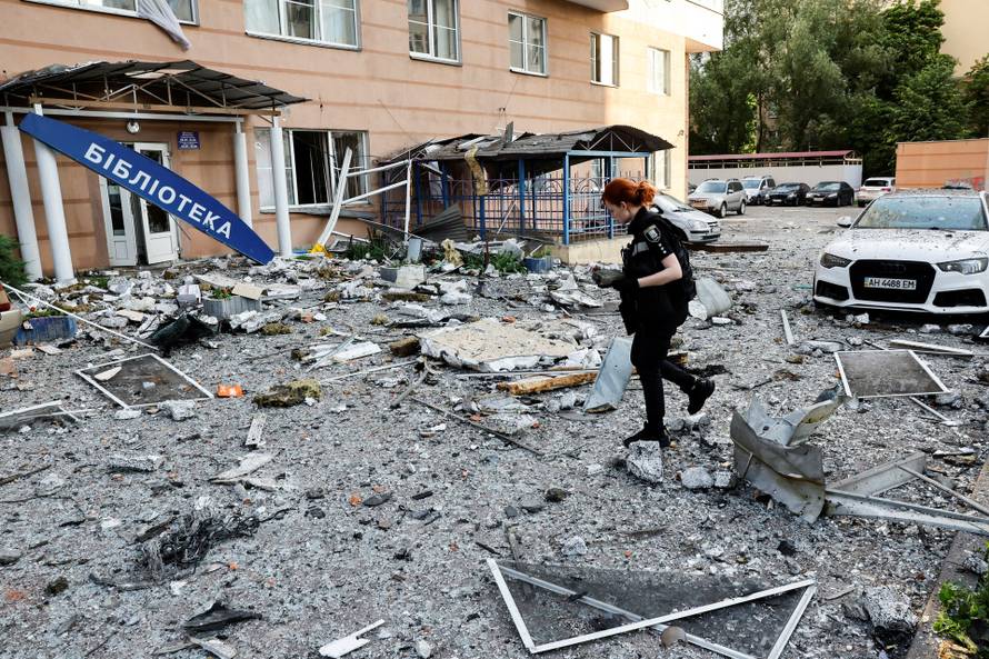 Aftermath of a Russian drone struck an apartment building, in Kyiv