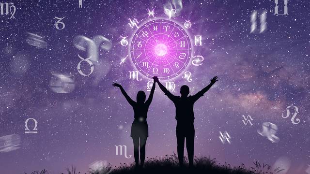 Zodiac wheel. Astrology and Couple concept.