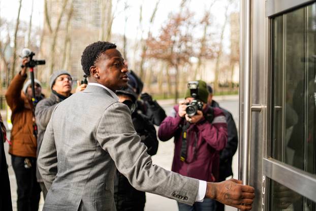 Terry Rozier, a guard with the NBA's Miami Heat, arrives at the Brooklyn Federal courthouse, in New York