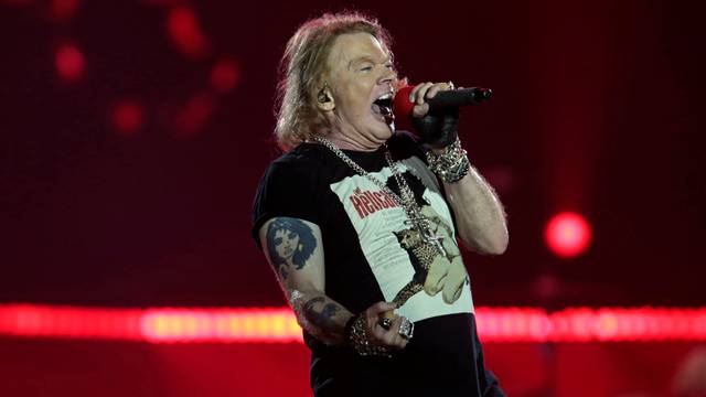 Axl Rose, lead singer of U.S. rock band Guns N' Roses, performs during their "Not in This Lifetime... Tour" at the du Arena in Abu Dhabi