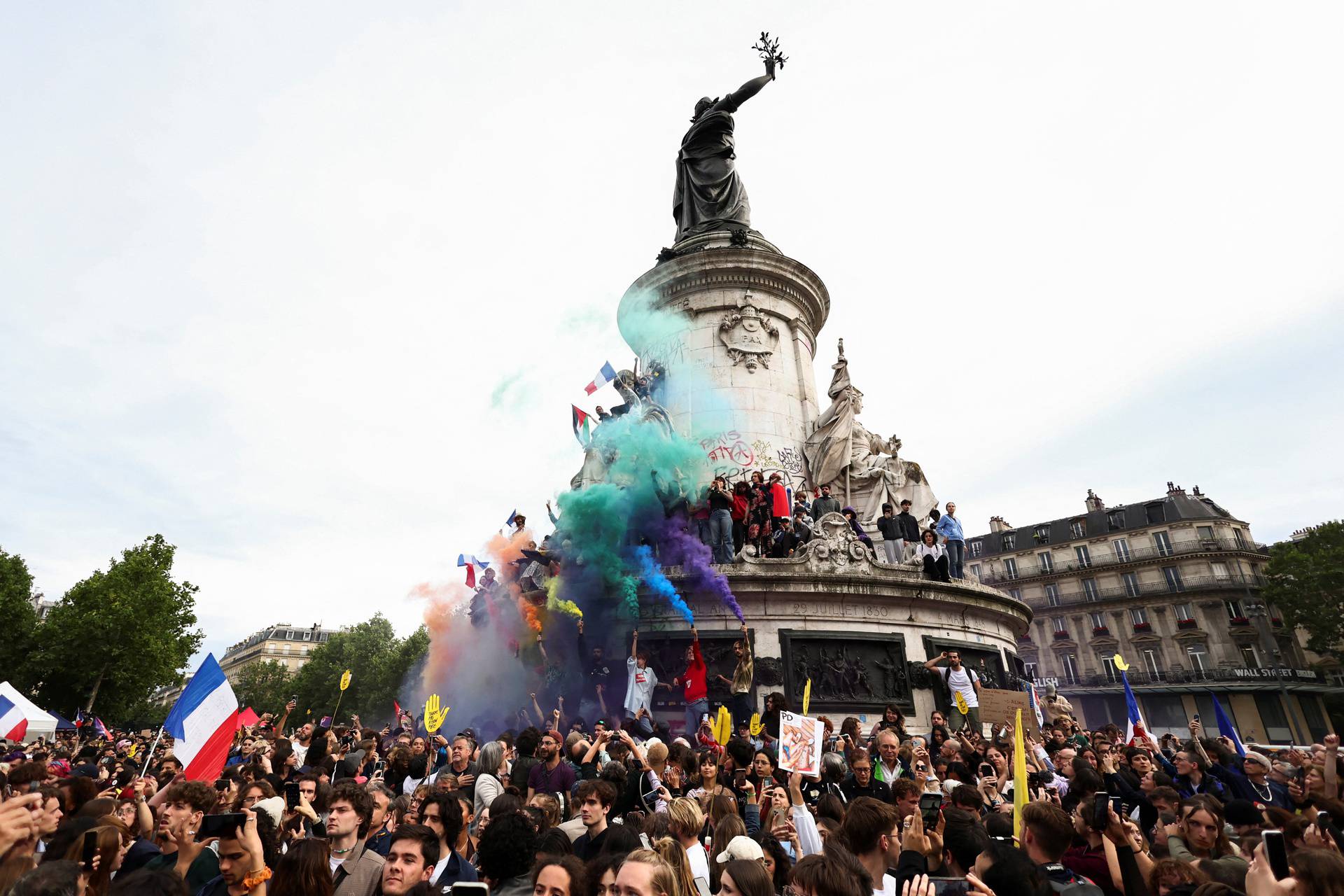 People protest against the French far-right Rassemblement National party, in Paris