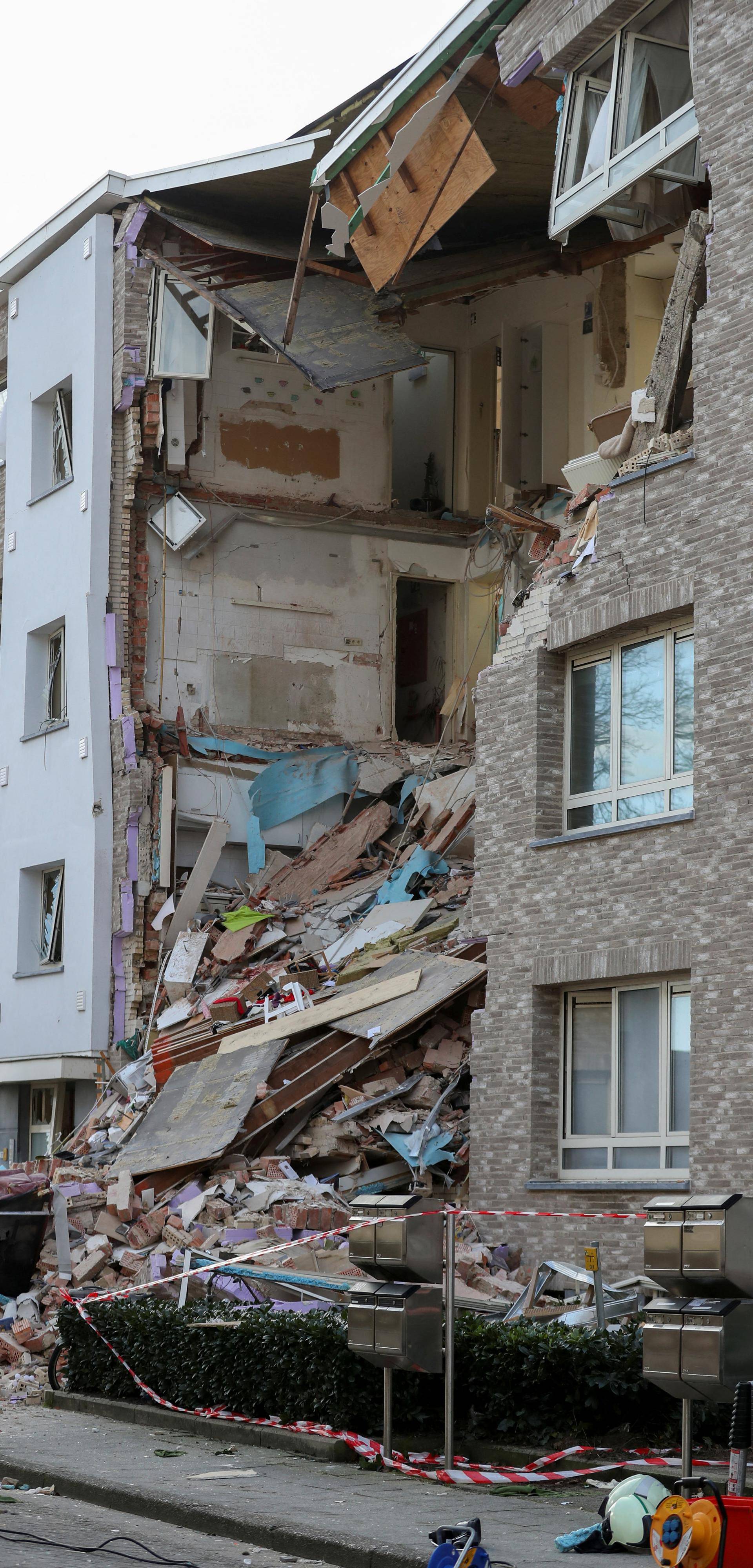 A view shows the rubble of a building after an explosion in Turnhout