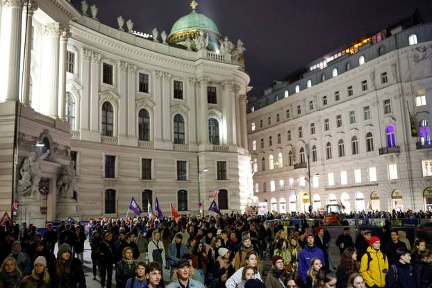 People attend a protest against Freedom Party after general elections in Vienna