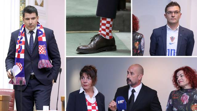 FOTO Samo Hrvatska: Grmoja ima i čarape na kockice, u Splitu na Skupštinu stigli u dresovima