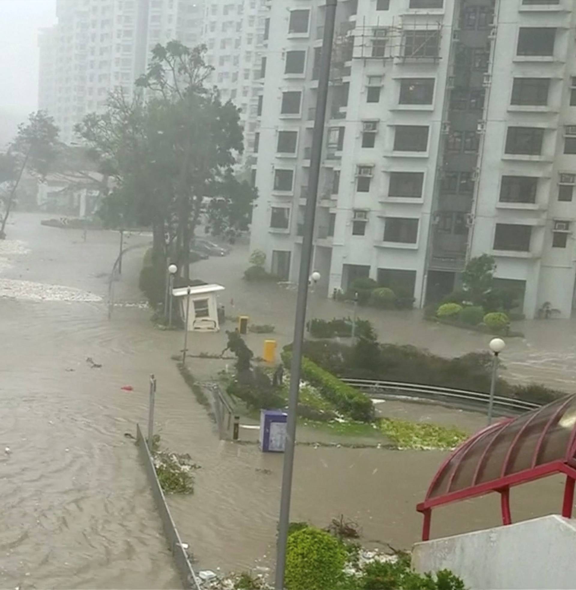 A flooded area is seen after typhoon Mangkhut in Hong Kong