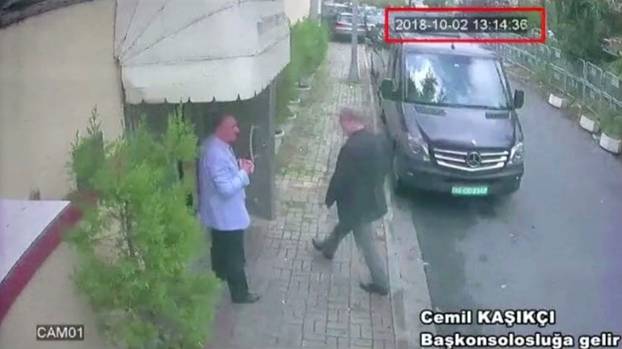 A still image taken from CCTV video and obtained by TRT World claims to show Saudi journalist Khashoggi as he arrives at Saudi Arabia